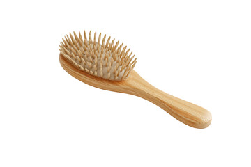 Wooden hair brush, light brown bristles, isolated on black