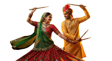 Couple Dancing on Dandiya Night Celebration During Navratri Festival