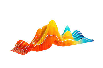Colorful abstract 3D data visualization, wavy curves. Gradient from red to blue