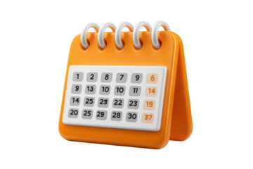 Orange 3D calendar showing specific dates. Event planning and reminders