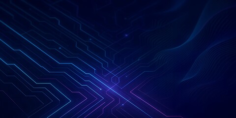 Obraz premium Futuristic Isometric Circuit Board Abstract with Glowing Electric Blue and Purple Network – Technological Digital Background Design
