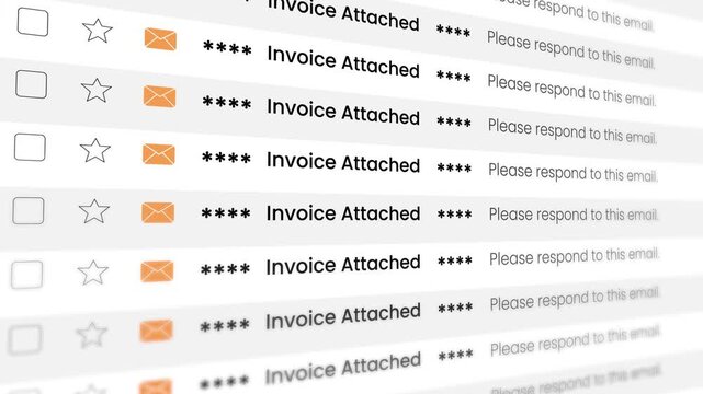 Invoice Attached email notification scrolling list animation isolated on white background