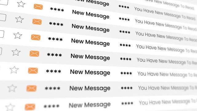 New Message showing in the email list scrolling animation isolated on white background