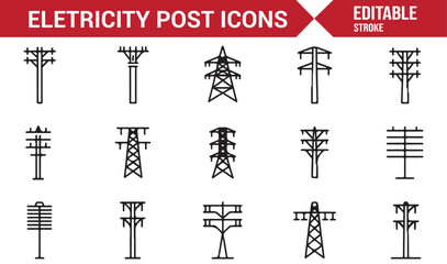 Electricity post icons for energy, utilities, and power distribution