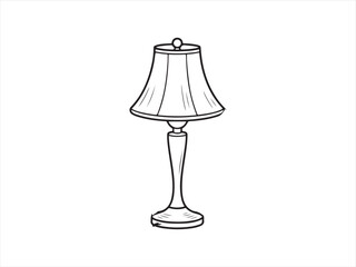 Elegant Lamp on Table with Light Rays – Black and White Line Art