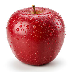 Single Red Apple With Water Droplets On White Background