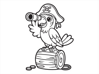 Pirate Parrot with Pirate Hat and Coins – Fun Cartoon Character Sketch