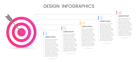 Colorful 5 options infographic template. Goal objective style infographic design. Can be used for business presentation or any purposes. 