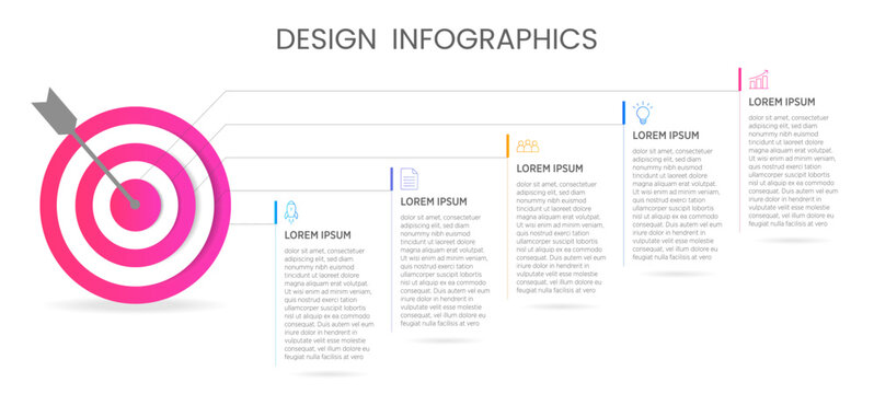 Colorful 5 options infographic template. Goal objective style infographic design. Can be used for business presentation or any purposes. 