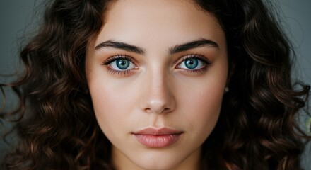 Naklejka premium Woman with curly hair and bright blue eyes