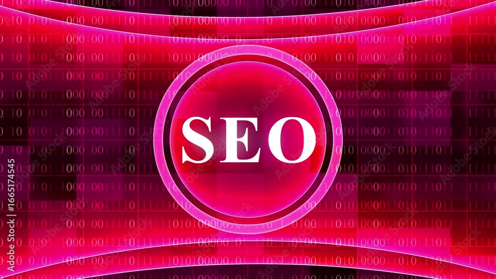 Wall mural digital seo concept with binary code and glowing red abstract background search engine optimization