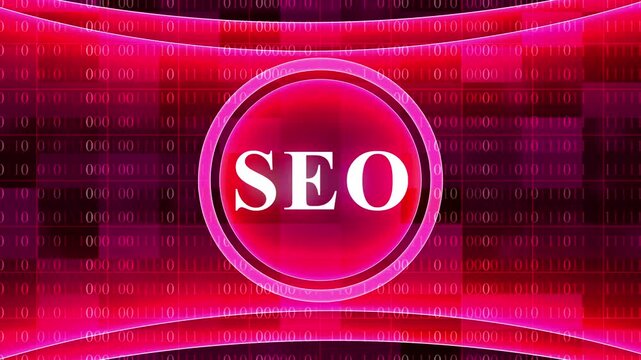 Digital SEO concept with binary code and glowing red abstract background search engine optimization