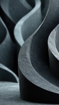Abstract gray curves with textured surface and depth