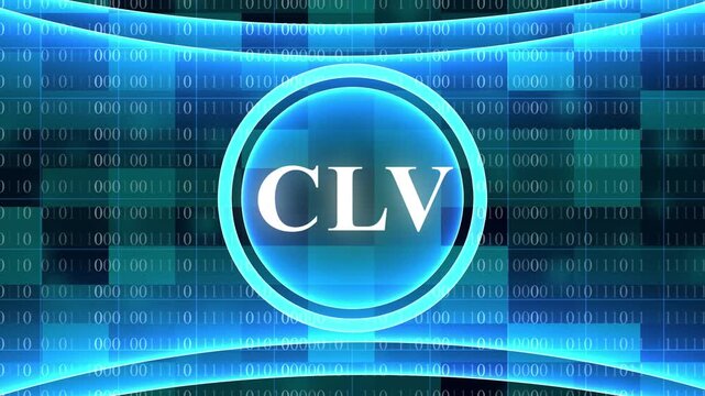 Blue Digital Abstract with CLV Text in Glowing Circle background binary code