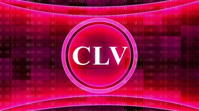 Pink Abstract with CLV Text in Glowing Circle and Binary Code background data