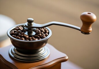 Manual coffee grinder with coffee beans