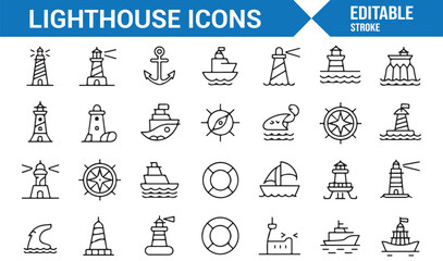 Vector icons for sea transport, maritime safety, and navigation
