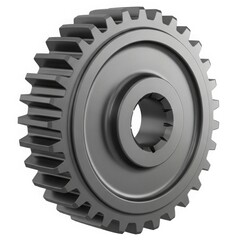 Close up of a metal gear with many teeth isolated on white background
