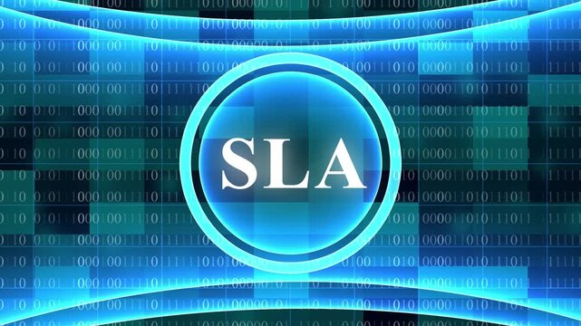 Blue Digital SLA Acronym Emblem on Abstract Binary Code Data Stream Background Service Level Agreement