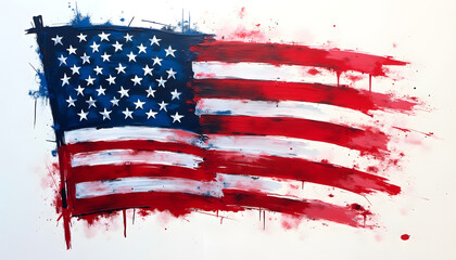 Abstract painting of the American flag with dynamic brushstrokes and vibrant colors.