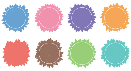 Colorful blank badges or labels in various shapes and hues for design purposes
