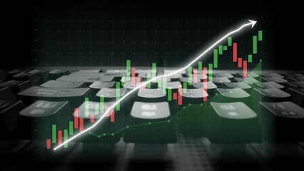 Dynamic representation of financial growth on a keyboard, showcasing stock market trends with data charts, ideal for business and investment focused projects. Copula