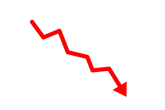 Red zigzag downward arrow symbol for stock market decline, business loss, negative trend, and financial decrease illustration