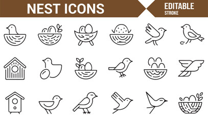 Collection of minimalist bird and egg icons for nature lovers