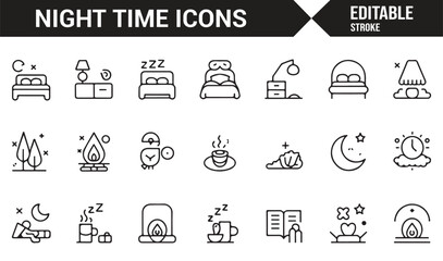 Icon set for night routines and bedtime essentials