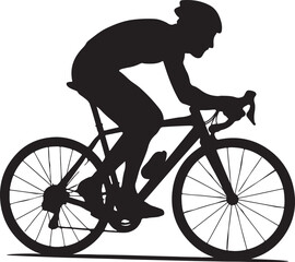 Fototapeta premium Black silhouette of a cyclist in aerodynamic pose on a road bicycle road bike black and white