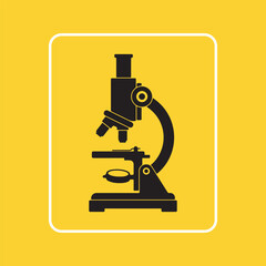 Stylized Microscope Icon with Yellow Background for Scientific Research and Medical Laboratory Applications Promoting Innovation and Discoveries in Biology and Chemistry