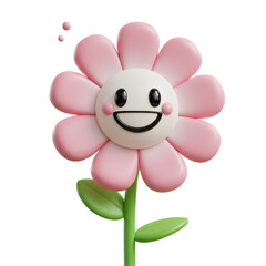 Smiling Pink Cartoon Flower 3D Render