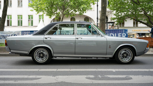 BERLIN - MAY 10, 2025: The Ford Taunus P7 mid-size family car, 1967-1968. Classic Days Berlin.