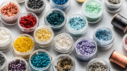 Colorful beads and findings arranged for jewelry making