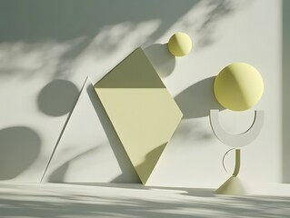 Fototapeta premium Abstract Minimalist 3D Render Pastel Yellow Green Shapes Sunlight Shadows