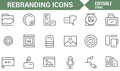 Communication and branding icon set in line style