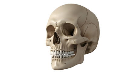 Realistic human skull 3D model isolated on white — anatomical bone study and medical illustration