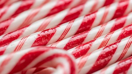 Close-up of red and white striped candy canes arranged in a slightly chaotic pile - Powered by Adobe