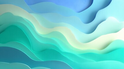 Naklejka premium Abstract background with layered waves in shades of blue and green, evoking a sense of calm and fluidity