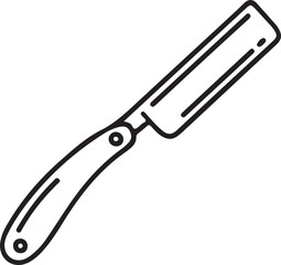  A clean, line-art illustration of a straight razor, with its blade and handle open. 