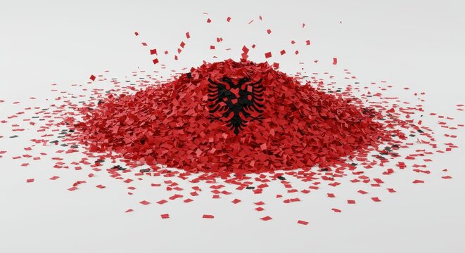 Abstract red numeric decoration with glossy effect on plain background
