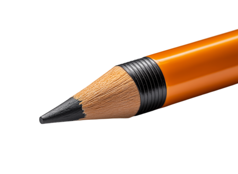 Macro shot of a sharpened orange pencil tip writing isolated on a transparent background