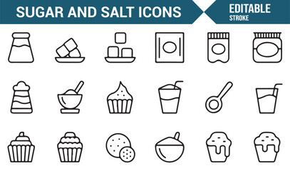 Clean design icons representing sugar cubes, salt shakers, and measuring spoons.