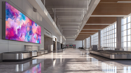 Modern Airport Terminal Interior with Vibrant Digital Display
