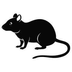 Obraz premium Black silhouette of a small rodent with a long tail on a white background