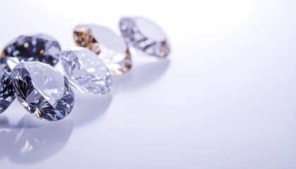 Close-up of several faceted diamonds