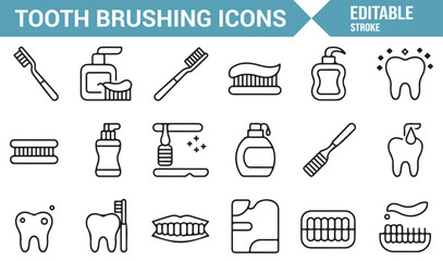 Fototapeta premium Set of simple and clear tooth brushing icons, perfect for mobile and web design.