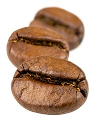 Close-up of three coffee beans