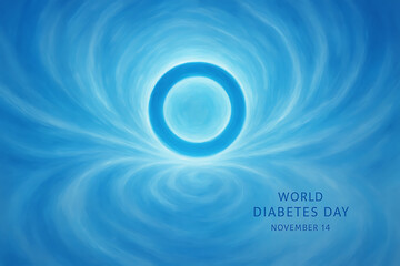 World diabetes day illustration with glowing blue circle symbol on abstract radiant background representing health and awareness