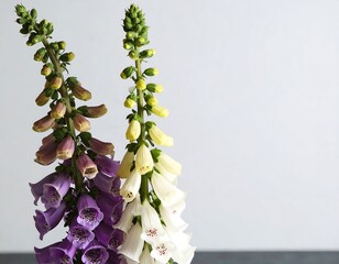 Close-up of two foxglove flower stalks